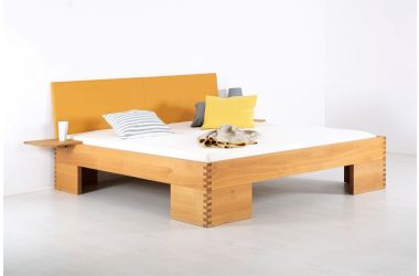 KAPOOR PREMIUM Massivholzbett, Lederlehne